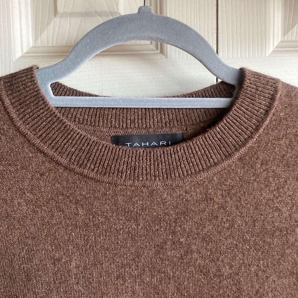 Tahari NWT Cashmere Crewneck Long Sleeve Ribbed Wide Cuff Pullover large - Picture 4 of 12